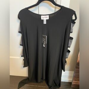 Black Joseph Ribkoff tunic with open sequin sleeves